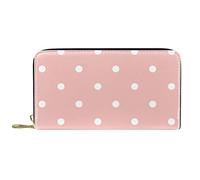 Wallet Leather Leather Zip Long Purse Pastel Pink White Polka Dot