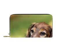 Wallet Leather Leather Zip Long Purse Puppy Dog Sad Eyes Brown