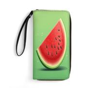 Wallet Light Red And Green Printed Leather Wallets Card Holder With Wrist Strap Suitable for Both Men And Women, Light Red And Green, 7.8 x 4.1 x 1 inches, Modern