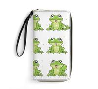 Wallet Little Green Frog Printed Leather Wallets Card Holder With Wrist Strap Suitable for Both Men And Women, Little Green Frog, 7.8 x 4.1 x 1 inches, Modern