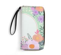 Wallet Orange And Purple Flowers Printed Leather Wallets Card Holder With Wrist Strap Suitable for Both Men And Women, Orange And Purple Flowers, 7.8 x 4.1 x 1 inches, Modern