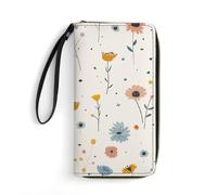 Wallet Pattern with Wild Flowers Printed Leather Wallets Card Holder With Wrist Strap Suitable for Both Men And Women, Pattern with Wild Flowers, 7.8 x 4.1 x 1 inches, Modern