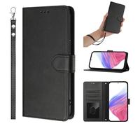 Wallet Phone Case Compatible with Realme 16 Pro 5G Durable PU Leather & Shock-Absorbing TPU Flip Cover with Card Slots, RFID Blocking, Kickstand and Wrist Strap(Black)