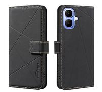 Wallet phone case for Infinix Smart 10, RFID anti-theft wallet, pressed edge leather case flip cover stand Black