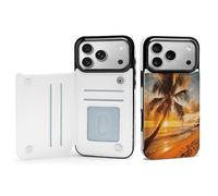 Wallet Phone Case for iPhone 17/Pro Max/Pro/Air with Credit Card Holder,Tropical Beach Palm Tree Sunsetprinted Personalised Slim TPU Leather Flip Case Compatible with iPhone 17 Series