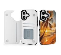 Wallet Phone Case for iPhone 17/Pro Max/Pro/Air with Credit Card Holder,Tropical Beach Palm Tree Sunsetprinted Personalised Slim TPU Leather Flip Case Compatible with iPhone 17 Series