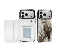 Wallet Phone Case for iPhone 17/Pro Max/Pro/Air with Credit Card Holder,Watercolor of Hawk Sittingprinted Personalised Slim TPU Leather Flip Case Compatible with iPhone 17 Series