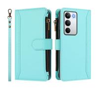 Wallet Phone Case for OPPO REALME C71 4G Overseas with Strap Shockproof Premium Leather Flip Wallet Handbag Zip Purse 9 Card Slots Folio Flip Case,Mint Green