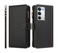 Wallet Phone Case for OPPO REALME C71 4G Overseas with Strap Shockproof Premium Leather Flip Wallet Handbag Zip Purse 9 Card Slots Folio Flip Case,Black