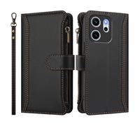 Wallet Phone Case for OPPO RENO 14F with Strap Shockproof Premium Leather Flip Wallet Handbag Zip Purse 9 Card Slots Folio Flip Case,Black