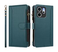 Wallet Phone Case for OPPO RENO 14F with Strap Shockproof Premium Leather Flip Wallet Handbag Zip Purse 9 Card Slots Folio Flip Case,Dark Green