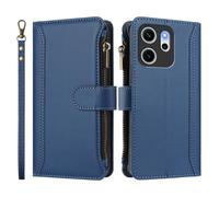 Wallet Phone Case for OPPO RENO 14F with Strap Shockproof Premium Leather Flip Wallet Handbag Zip Purse 9 Card Slots Folio Flip Case,Dark Blue
