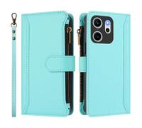 Wallet Phone Case for OPPO RENO 14F with Strap Shockproof Premium Leather Flip Wallet Handbag Zip Purse 9 Card Slots Folio Flip Case,Mint Green