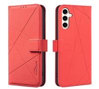 Wallet phone case for Samsung Galaxy S25 FE, RFID anti-theft wallet, pressed edge leather case flip cover stand Red