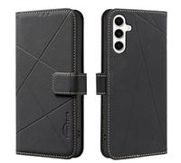 Wallet phone case for Samsung Galaxy S25 FE, RFID anti-theft wallet, pressed edge leather case flip cover stand Black