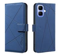 Wallet phone case for TECNO POP 10, RFID anti-theft wallet, pressed edge leather case flip cover stand Blue