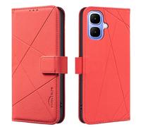 Wallet phone case for TECNO POP 10, RFID anti-theft wallet, pressed edge leather case flip cover stand Red
