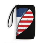 Wallet Pouch Heart America Flag and Panama Flag Handbags Soft Genuine Leather Wallets Retro Style Clutch Wallet for Daughter, Women, Teacher