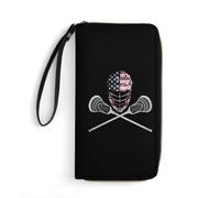Wallet Pouch Lacrosse Helmet Flag Women's Wallets Cute Leather Purse with Zipper Pocket Leather Wallet for Teacher, Kids, Girlfriend