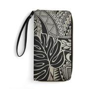 Wallet Pouch Polynesian Tattoo Hawaiian Fabric Genuine Leather Wallets with Zipper Pocket Women's Wallets Retro Style Leather Wallet for Kids, Women, Girlfriend