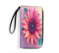 Wallet Purple Toned Flowers Printed Leather Wallets Card Holder With Wrist Strap Suitable for Both Men And Women, Purple Toned Flowers, 7.8 x 4.1 x 1 inches, Modern