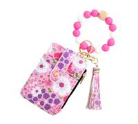 Wallet Purse - 8.5 x 12 cm, Flower Plot | Card Holder Printed Leather Wallet for Women Leather Keychain Silicone Bracelet Flower Gift Idea for Women, hot pink, see description, See description