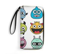 Wallet Set of Cartoon Monsters Printed Leather Wallets Card Holder With Wrist Strap Suitable for Both Men And Women, Set of Cartoon Monsters, 7.8 x 4.1 x 1 inches, Modern