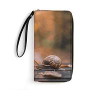 Wallet Snail on Wooden Table Printed Leather Wallets Card Holder With Wrist Strap Suitable for Both Men And Women, Snail on Wooden Table, 7.8 x 4.1 x 1 inches, Modern