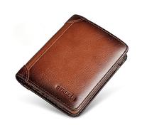 Wallet Top Layer Cowhide Full Leather Inside and Outside Soft Trifold Men Anti-theft Brush Ultra-thin Multi-Card Slots Multi-Function Short Wallet More, Calfskin Triple Layer Yellow-brown, Bag hanger