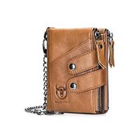 Wallet,Wallet for Men,Genuine Leather Wallet for,Genuine Leather Chain Wallets for Men,RFID Blocking Cowhide Vintage Bifold Double Zipper Snap Large Capacity(Yellow)
