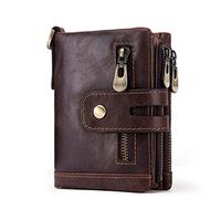 Wallet,Wallet for Men,Genuine Leather Wallet for,Genuine Leather Chain Wallets for Men,RFID Blocking Cowhide Vintage Bifold Double Zipper Snap Large Capacity(Brown)