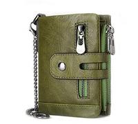 Wallet,Wallet for Men,Genuine Leather Wallet for,Genuine Leather Chain Wallets for Men,RFID Blocking Cowhide Vintage Bifold Double Zipper Snap Large Capacity(Green)