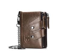 Wallet,Wallet for Men,Genuine Leather Wallet for,Genuine Leather Chain Wallets for Men,RFID Blocking Cowhide Vintage Bifold Double Zipper Snap Large Capacity(Brown)