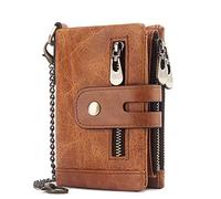 Wallet,Wallet for Men,Genuine Leather Wallet for,Genuine Leather Chain Wallets for Men,RFID Blocking Cowhide Vintage Bifold Double Zipper Snap Large Capacity(Yellow)
