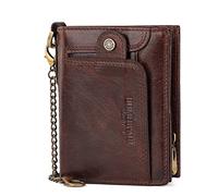 Wallet,Wallet for Men,Genuine Leather Wallet for,Genuine Leather Wallets for Men,RFID Blocking Cowhide Vintage Bifold Zipper Snap Closure Large Capacity with Anti-Theft Chain(Brown)