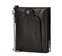 Wallet,Wallet for Men,Genuine Leather Wallet for,Genuine Leather Wallets for Men,RFID Blocking Cowhide Vintage Bifold Zipper Snap Closure Large Capacity with Anti-Theft Chain(Black)