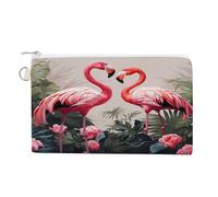 wallet with pink flamingo birds on the background, mini wallet with keychain, portable change wallet, canvas bag