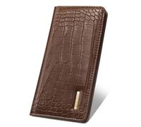 Wallet Women Bifold Faux Crocodile Leather Minimalist Slim Thin Long Wallets RFID Blocking Credit Cards Holder Purse with Back Zipper Coin Pocket for Women and Men,Coffee
