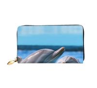 Wallet Women Long Clutch Wallet Microfiber Leather Zipper Travel Long Purse Two Dolphins In The Water Printed Mobile Wallet, Black, One Size, Contemporary