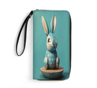 Wallet Wooden Bunny Printed Leather Wallets Card Holder With Wrist Strap Suitable for Both Men And Women, Wooden Bunny, 7.8 x 4.1 x 1 inches, Modern
