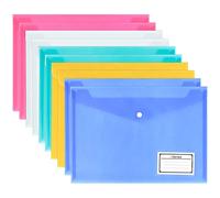 Wallets - 10 Pack A4 Folders Document Files Envelope - Plastic Popper With Label Pocket and Snap Button for School Office Homework Travel, Assorted Colours