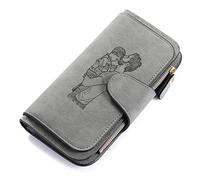 Wallets for Women Custom Engraved Wallet with Photo, RFID Zippered Ladies Wallet with Long Coin Purse Christmas Purse Family Friend (#1Dark Gray)