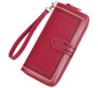 Wallets Women Clutch Female Purses Long Money Bag Zipper Coin Wristlet Phone Hasp Card Holder for Travel Shopping(Red)