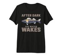 Walleye Fishing After Dark The Water Wakes Night Angler Premium T-Shirt