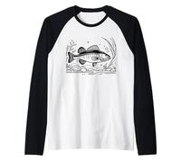 Walleye Line Art Fish Lover Raglan Baseball Tee