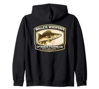 Walleye Whisperer Up North Fishing Badge Graphic Zip Hoodie