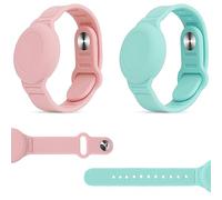 WALLFID 2 Pack Airtag Waterproof Wristband Compatible with Apple AirTag,Soft Adjustable Airtag Bracelet, Airtag Watch Band for Kids Toddler Baby Children Elders (Light Blue & Pink Plus)