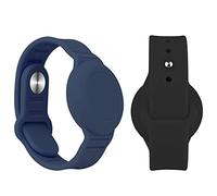 WALLFID 2 Pack Airtag Waterproof Wristband Compatible with Apple AirTag,Soft Adjustable Airtag Bracelet, Airtag Watch Band for Kids Toddler Baby Children Elders (Black & Midnight Blue)