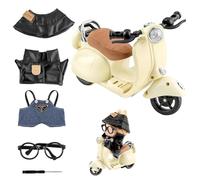 WALLFID 2PCS 17cm Doll Accessories - Stylish Outfit with Hat + Mini Scooter Prop, Cute Motorcycle & Clothes Set for Doll Display, Role Play, Shelf Decor or Party Scene Decoration (Cream & Black)