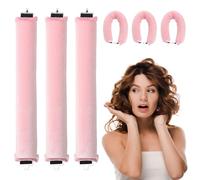 WALLFID 3Pcs Heatless Curlers,Hair Rollers for Long Hair,Hair tools for wavy hair curler styling,Overnight Heatless Hair Curlers,DIY Hair Styling Appliances (Pink)